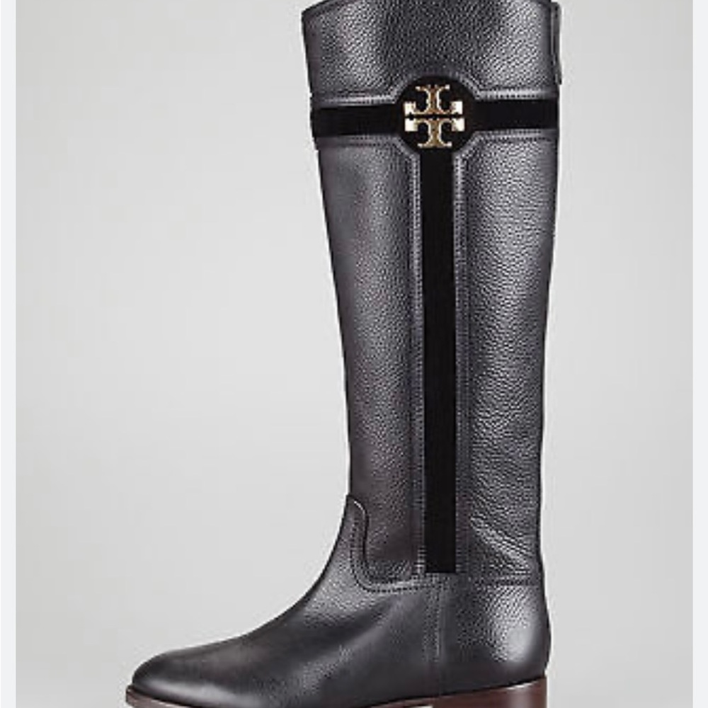 Tory Burch knee high black horse riding leather boots
